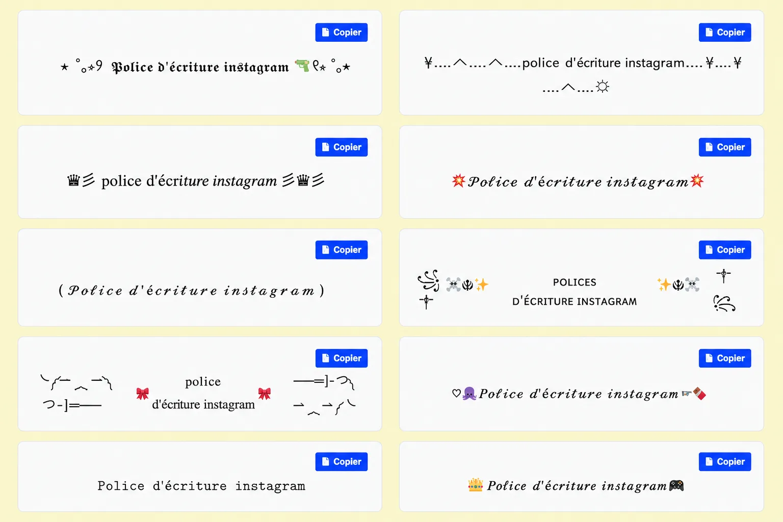 Police d'Écriture Instagram : Changer et Détecter 1 Police d'Écriture Instagram 2026 — aperçu du générateur